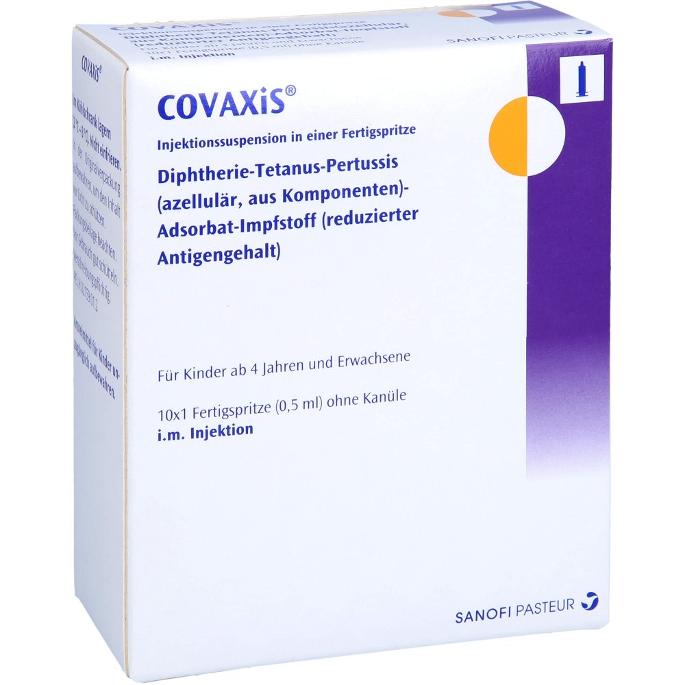 Das Produktfoto zeigt Covaxis Injektionssuspension In Einer Fertigspr. (10 stk) PZN 12590107
