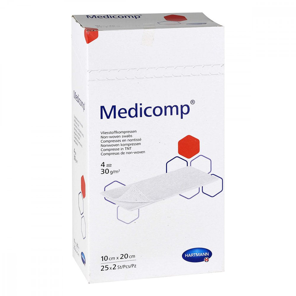Das Produktfoto zeigt Medicomp Vlieskomp.Steril 10x20 Cm (25X2 stk) PZN 12593956