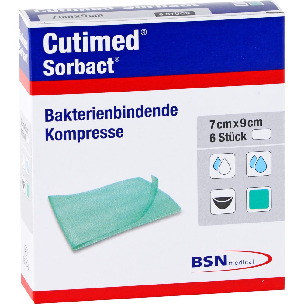 Das Produktfoto zeigt Cutimed Sorbact Kompressen 4x6 Cm (6 stk) PZN 12596239