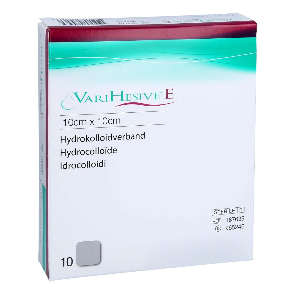 Das Produktfoto zeigt Varihesive E 10x10 Cm Hkv Hydroaktiv (10 stk) PZN 12596280