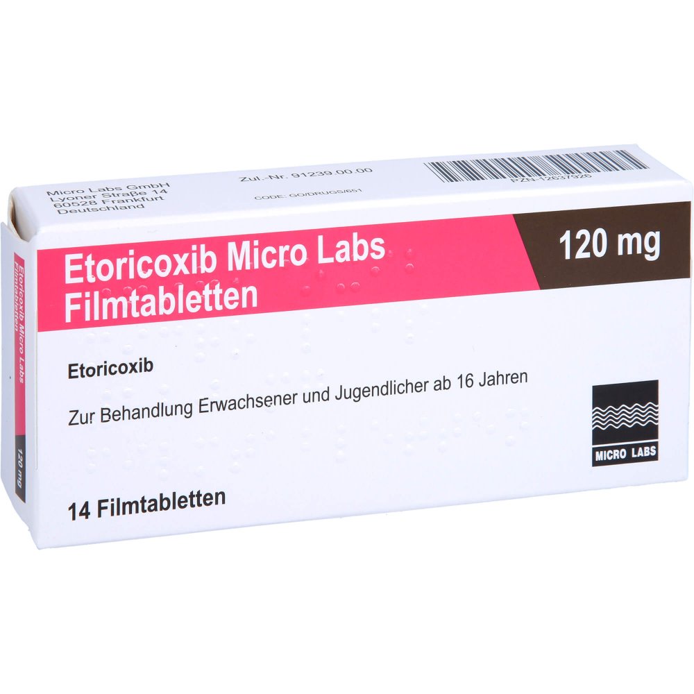 Das Produktfoto zeigt Etoricoxib Micro Labs 120 Mg Filmtabletten (14 stk) PZN 12637926