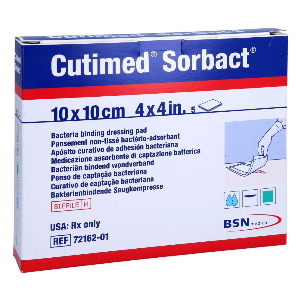 Das Produktfoto zeigt Cutimed Sorbact Saugkompressen 10x10 Cm (5 stk) PZN 12637955