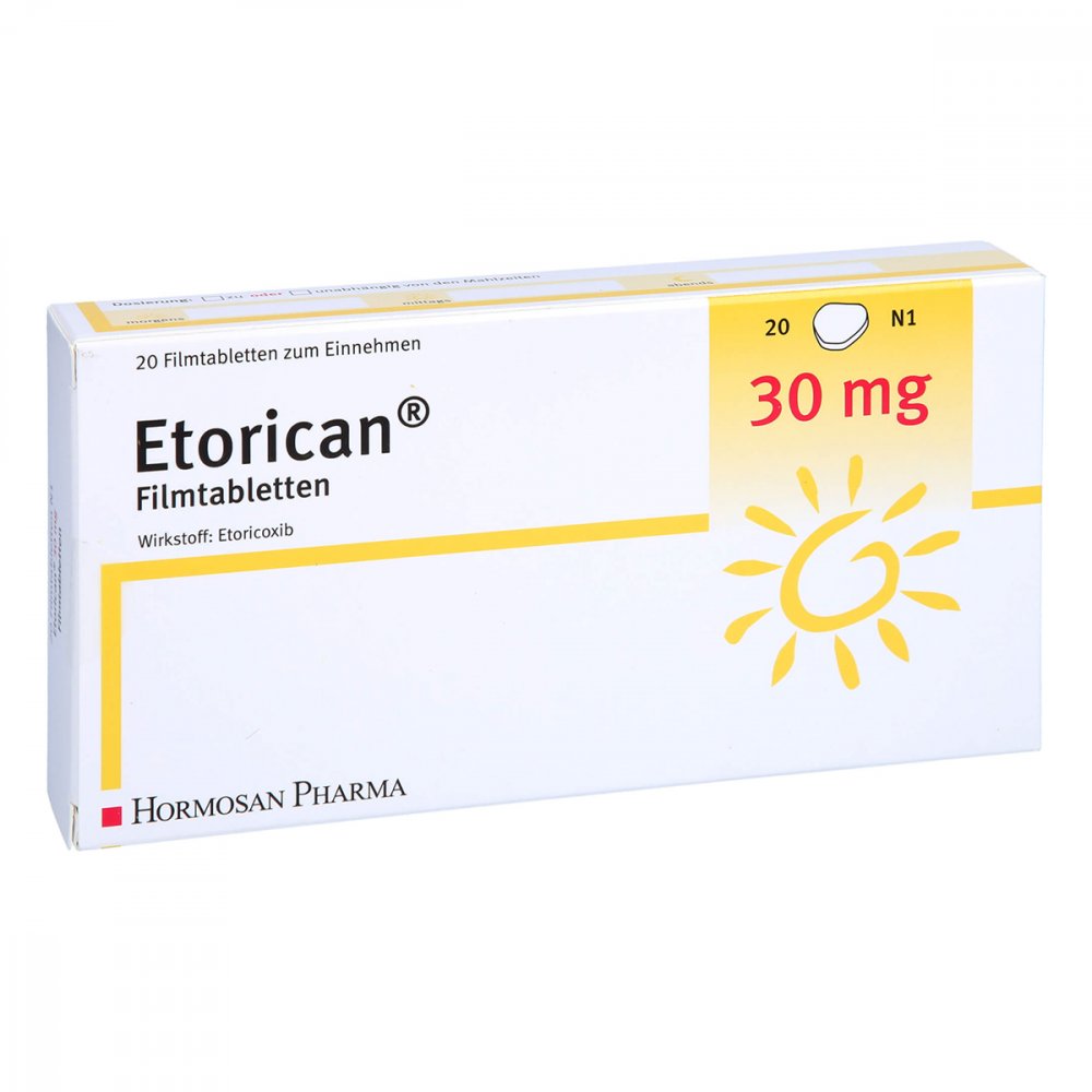 Das Produktfoto zeigt Etorican 30 Mg Filmtabletten (20 stk) PZN 12652535