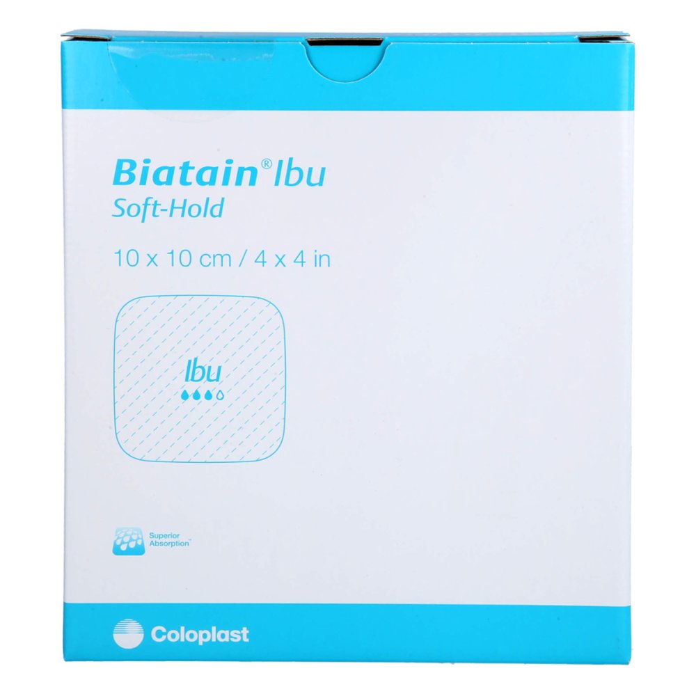 Das Produktfoto zeigt Biatain Ibu Schaumverband 10x10 Cm Sanft Haftend (5 stk) PZN 12653612