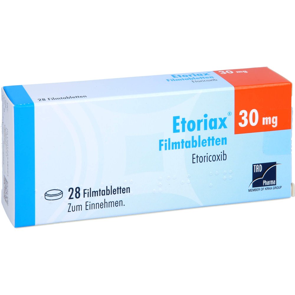 Das Produktfoto zeigt Etoriax 30 Mg Filmtabletten (28 stk) PZN 12653859