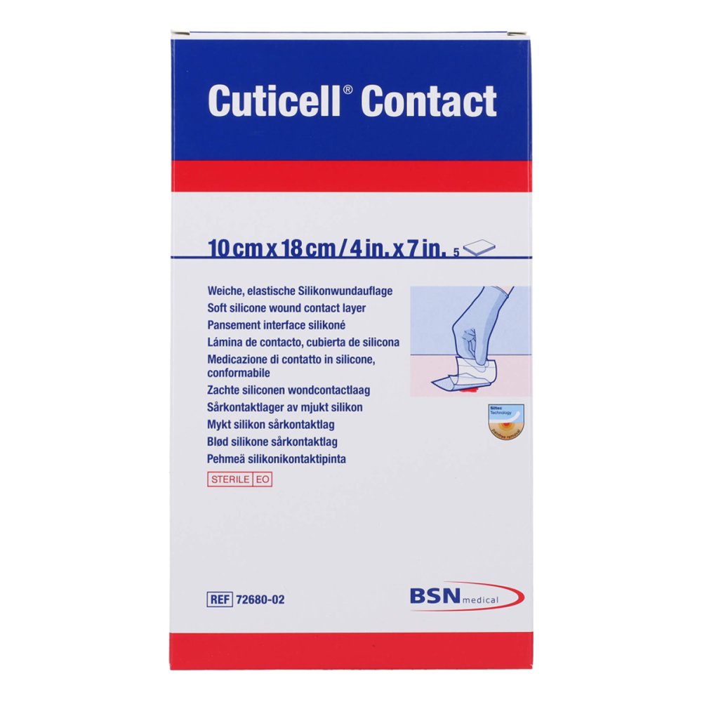 Das Produktfoto zeigt Cuticell Contact 10x18 Cm Verband (5 stk) PZN 12655858