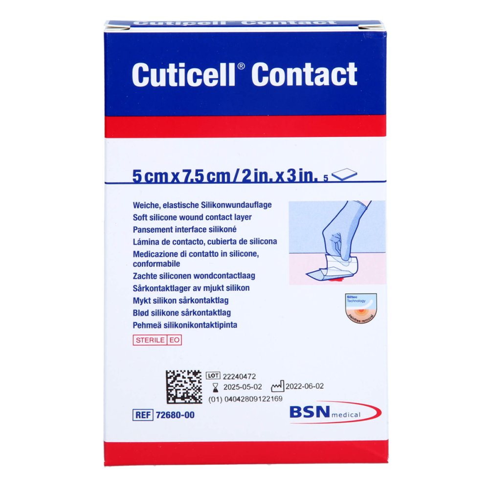 Das Produktfoto zeigt Cuticell Contact 5x7,5 Cm Verband (5 stk) PZN 12655870