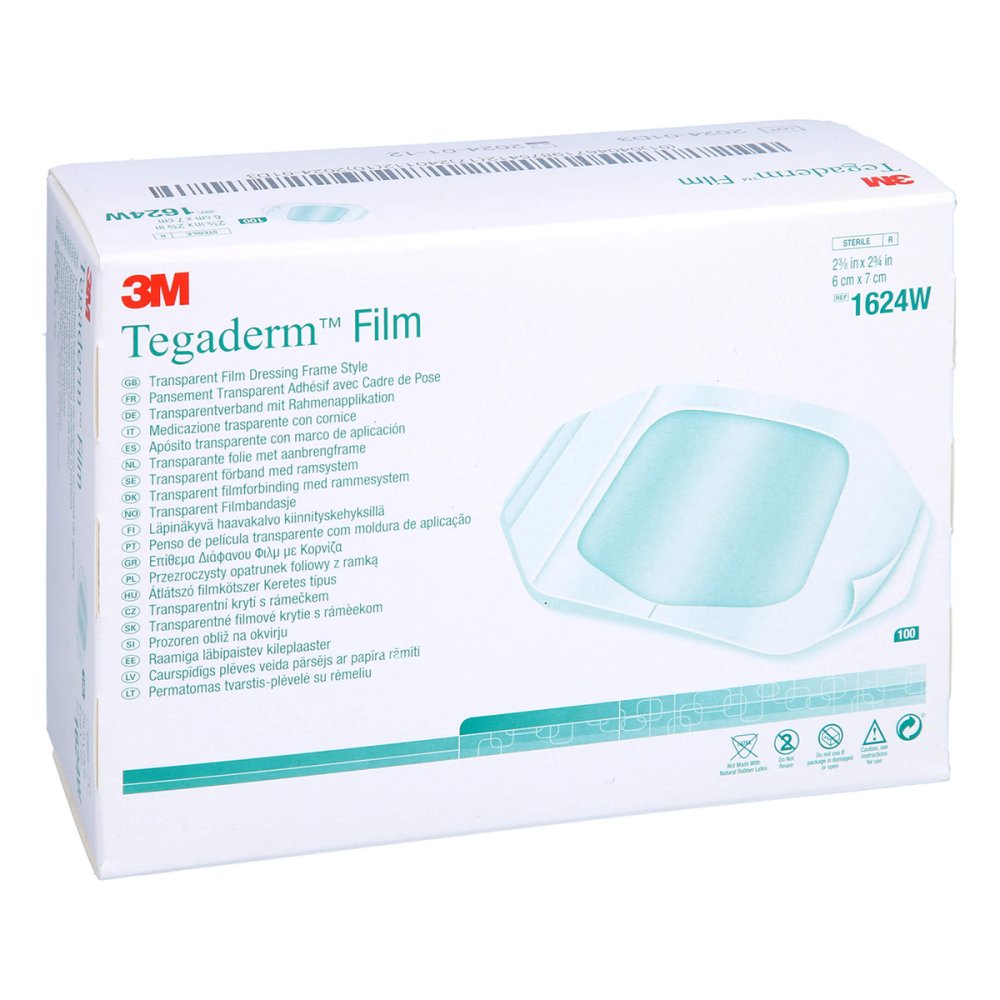 Das Produktfoto zeigt Tegaderm 3m Film 6x7 Cm 1624w (100 stk) PZN 12673141