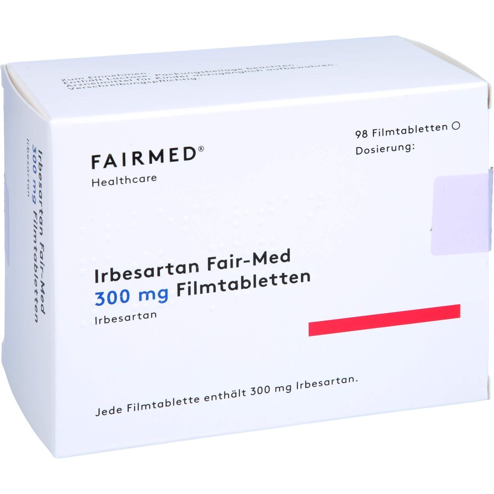 Das Produktfoto zeigt Irbesartan Fair-Med 300 Mg Filmtabletten (98 stk) PZN 12700346