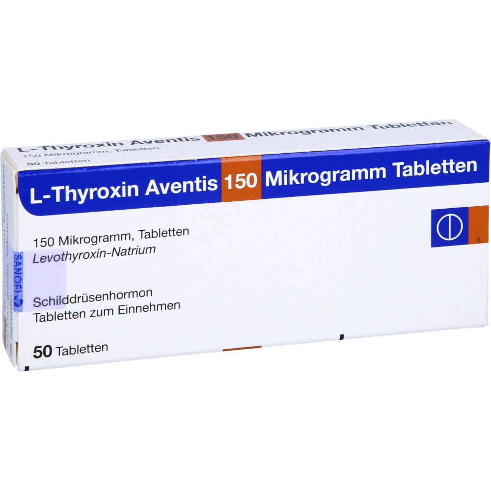 Das Produktfoto zeigt L-Thyroxin Aventis 150 Μg Tabletten (50 stk) PZN 12727150