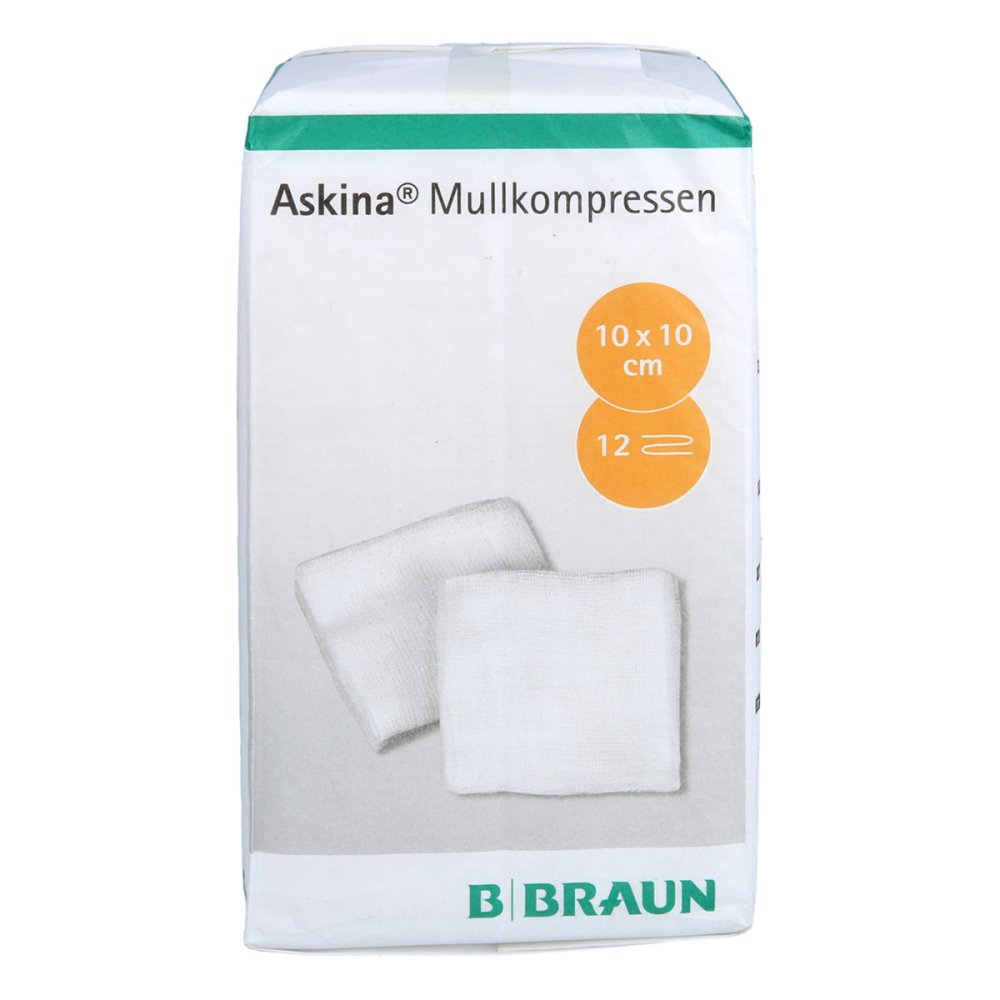 Das Produktfoto zeigt Askina Mullkompressen 10x10 Cm Unsteril 12fach (100 stk) PZN 12735623