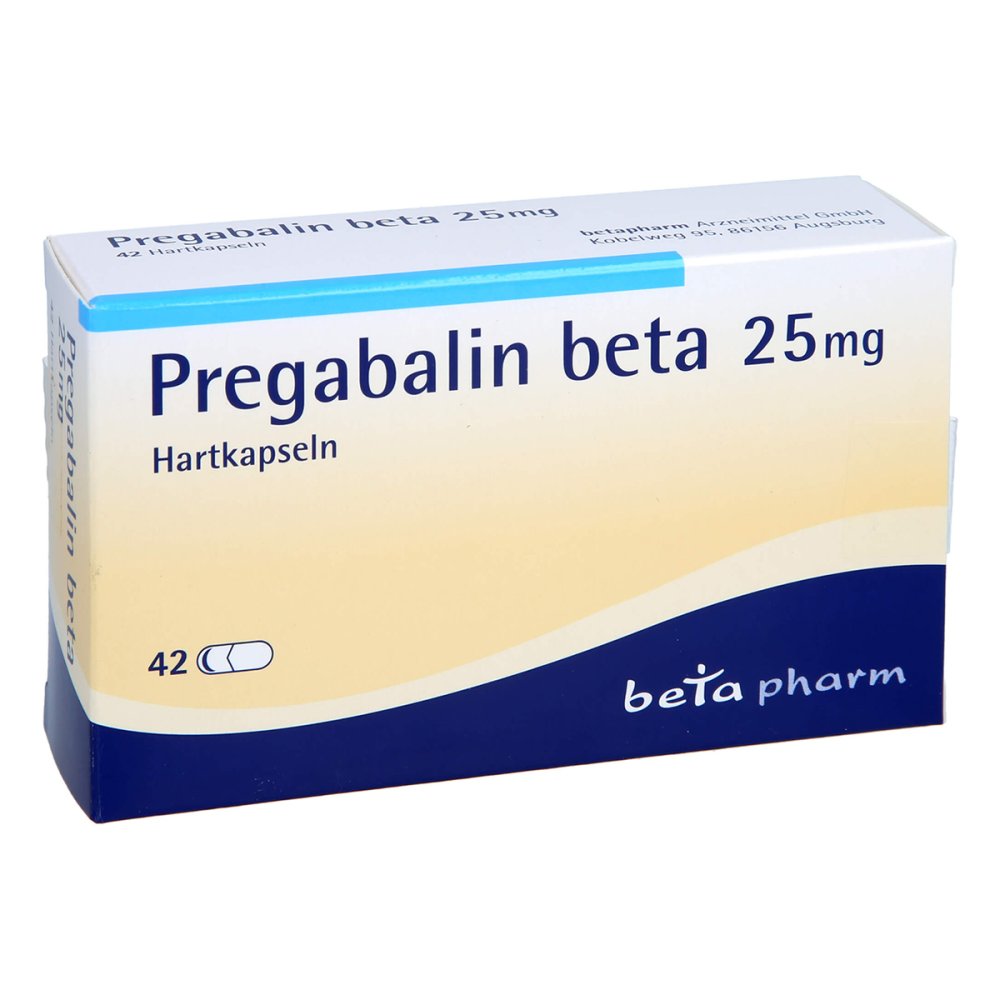 Das Produktfoto zeigt Pregabalin Beta 25 Mg Hartkapseln (42 stk) PZN 12740191