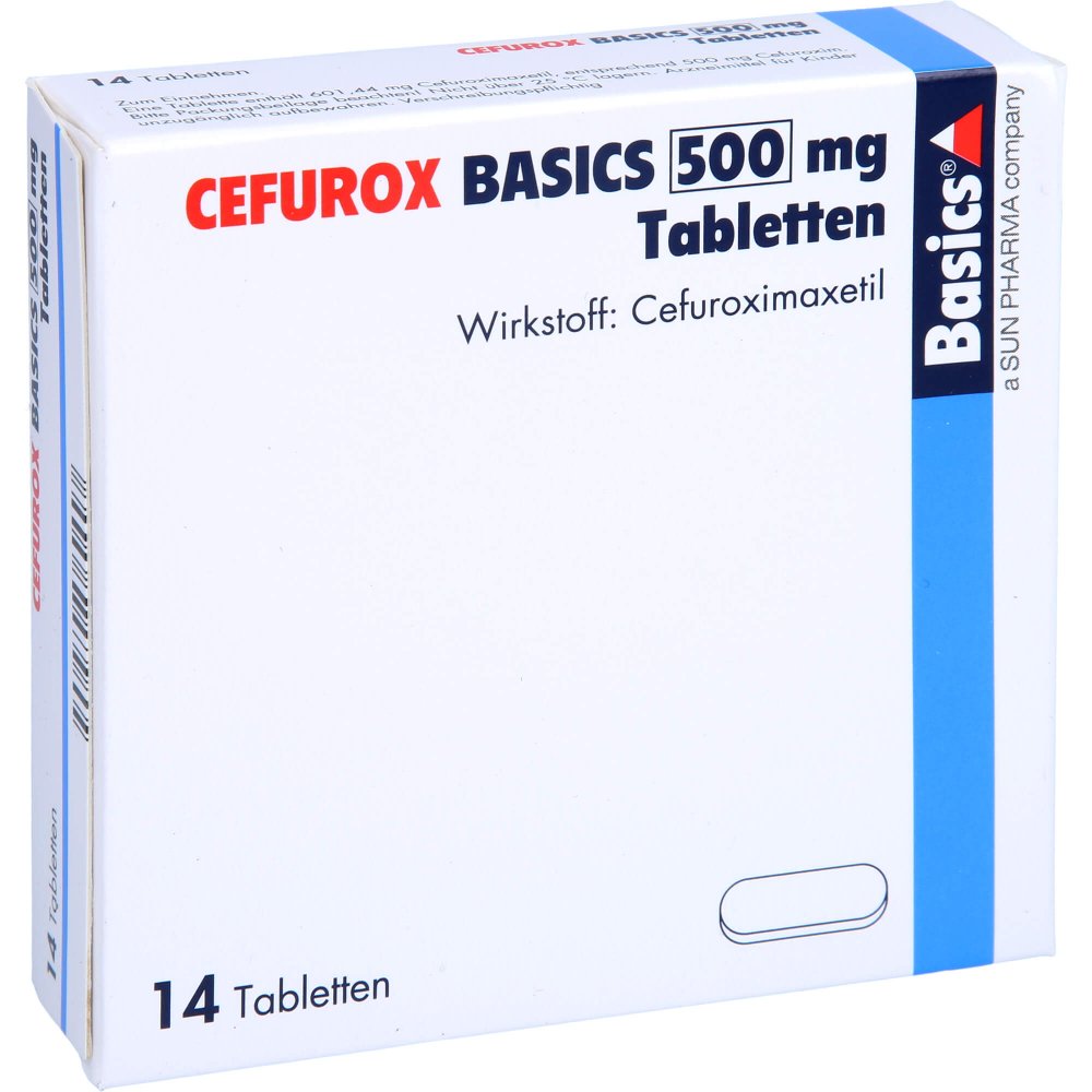 Das Produktfoto zeigt Cefurox Basics 500 Mg Tabletten (14 stk) PZN 12856002