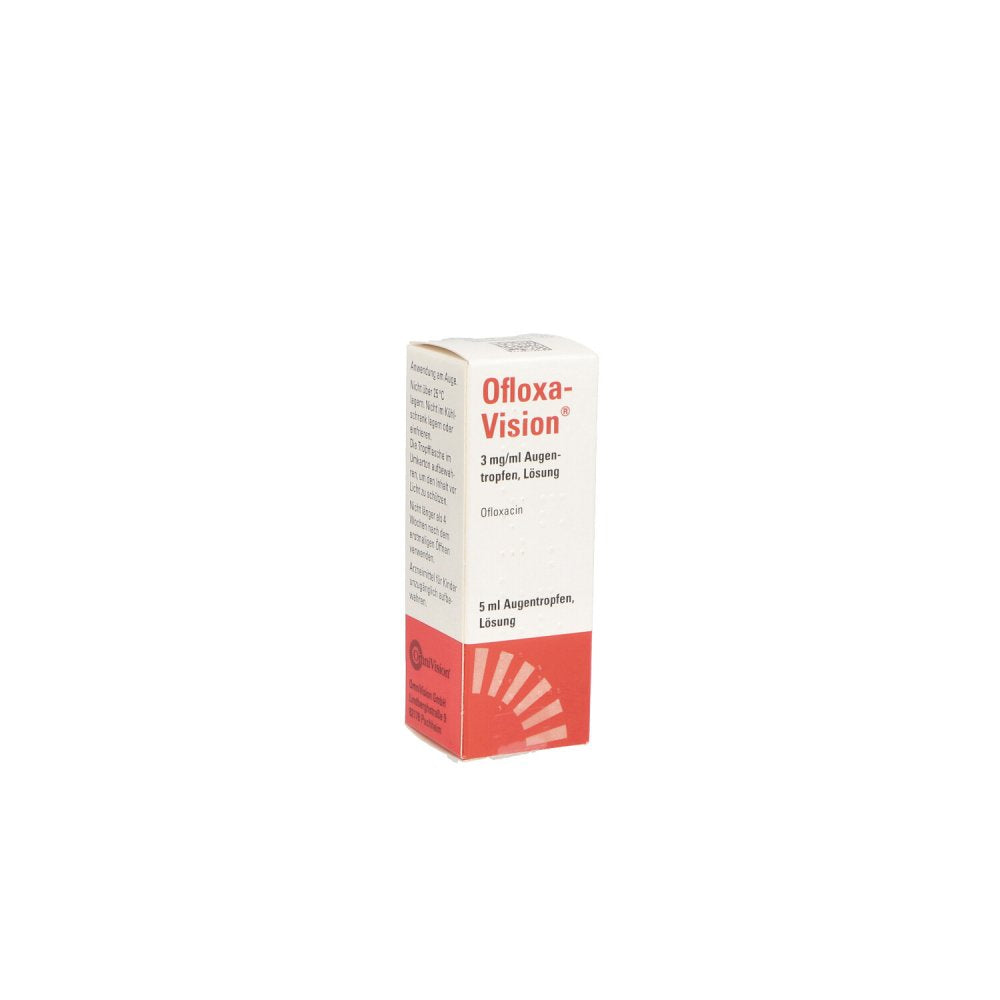 Das Produktfoto zeigt Ofloxa-Vision 3 Mg/Ml Augentropfen Lösung (5 ml) PZN 12900200