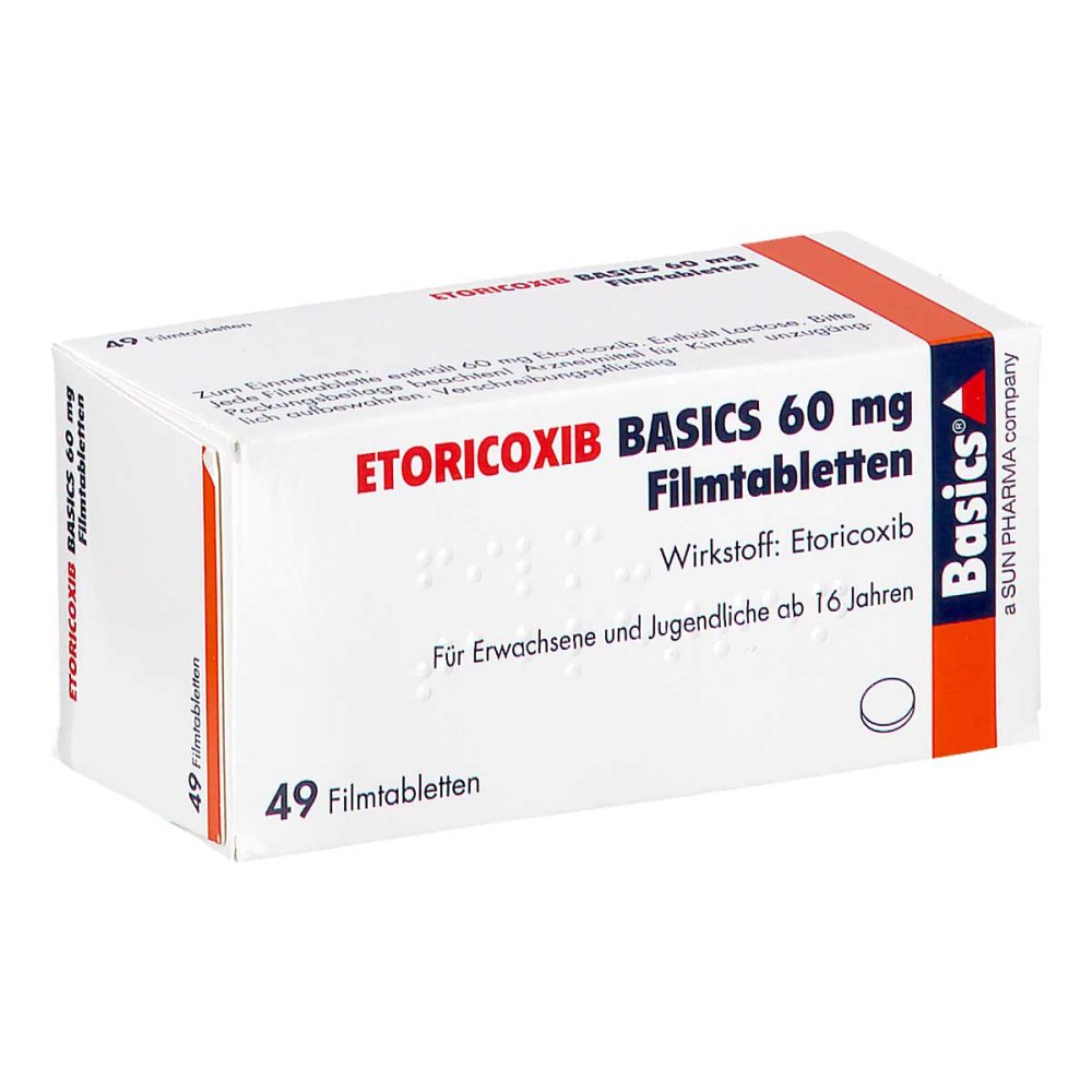 Das Produktfoto zeigt Etoricoxib Basics 60 Mg Filmtabletten (49 stk) PZN 13153231