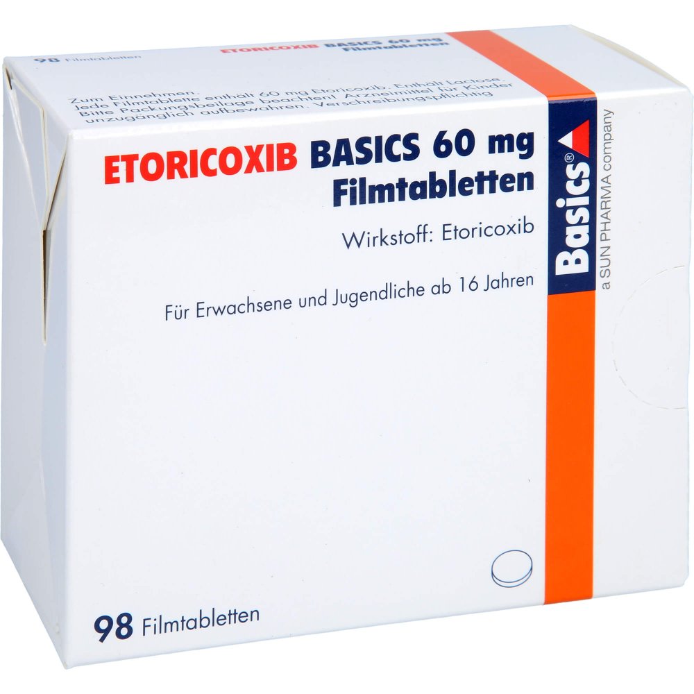 Das Produktfoto zeigt Etoricoxib Basics 60 Mg Filmtabletten (98 stk) PZN 13153248