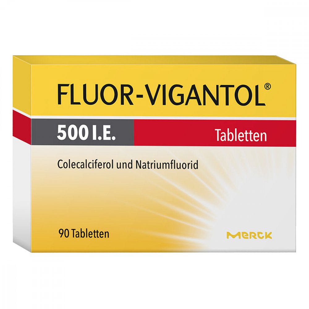 Das Produktfoto zeigt Fluor Vigantol 500 I.E. Tabletten (90 stk) PZN 13155709
