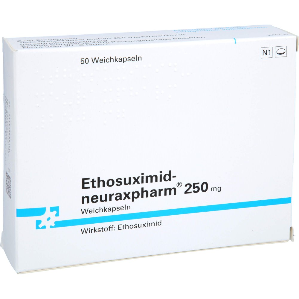 Das Produktfoto zeigt Ethosuximid-Neuraxpharm 250 Mg Weichkapseln (50 stk) PZN 13156991