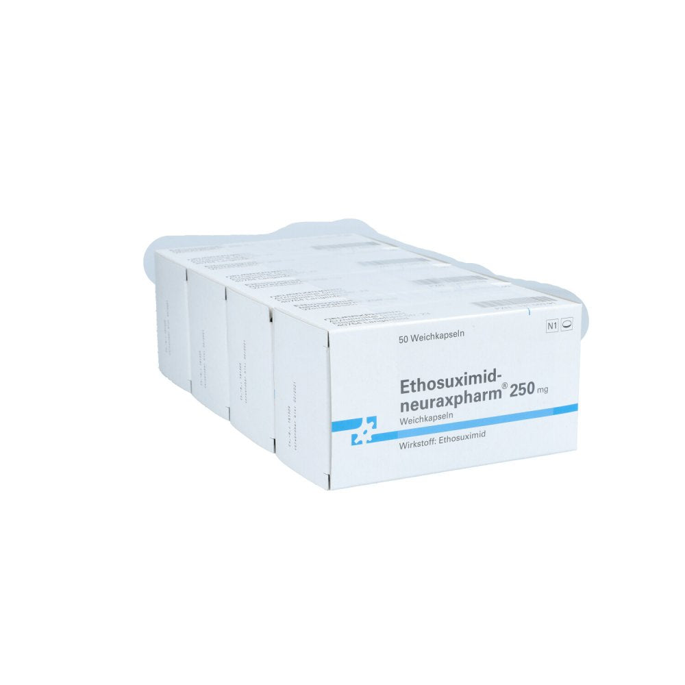 Das Produktfoto zeigt Ethosuximid-Neuraxpharm 250 Mg Weichkapseln (200 stk) PZN 13157022