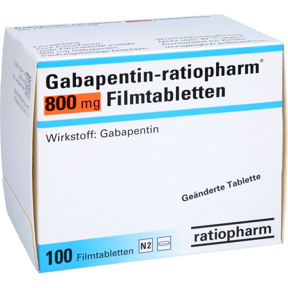 Das Produktfoto zeigt Gabapentin-Ratiopharm 800 Mg Filmtabletten (100 stk) PZN 13158234