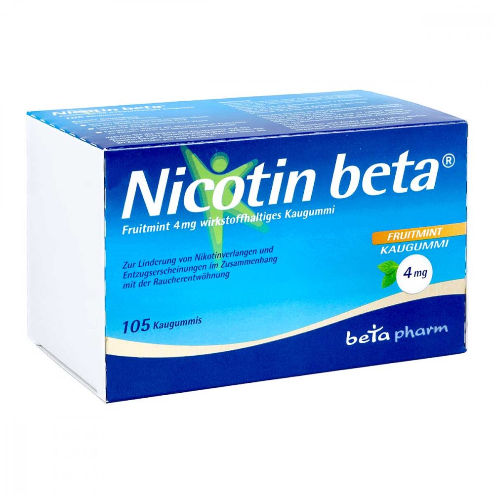 Das Produktfoto zeigt Nicotin Beta Fruitmint 4 Mg Wirkstoffhalt.Kaugummi (105 stk) PZN 13162589