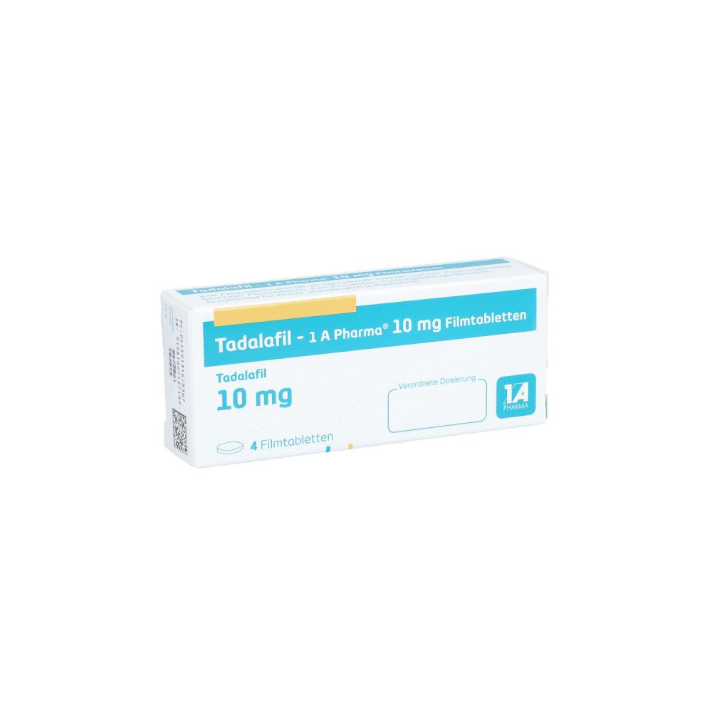 Das Produktfoto zeigt Tadalafil-1a Pharma 10 Mg Filmtabletten (4 stk) PZN 13167836