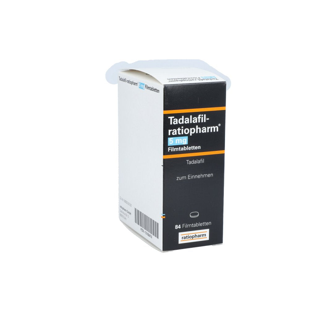 Das Produktfoto zeigt Tadalafil-Ratiopharm 5 Mg Filmtabletten (84 stk) PZN 13168474