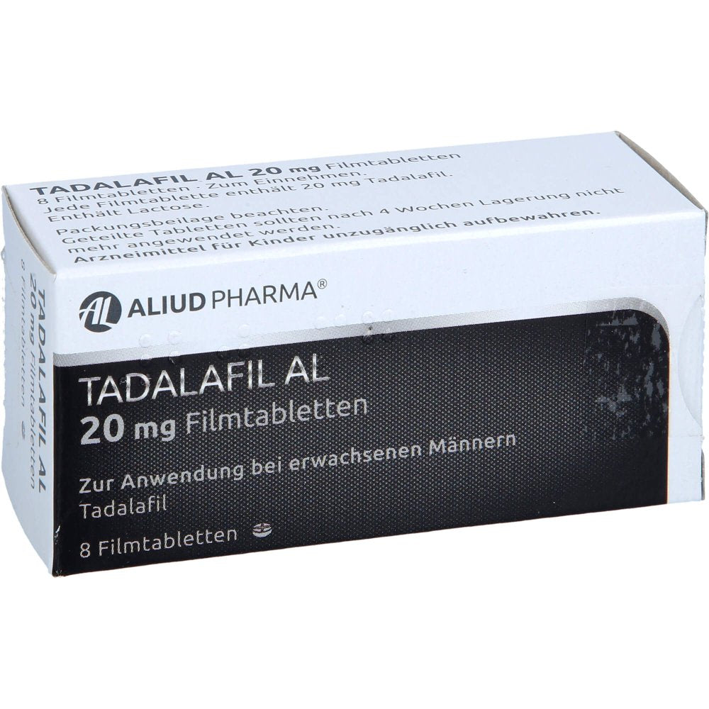 Das Produktfoto zeigt Tadalafil Al 20 Mg Filmtabletten (8 stk) PZN 13231913