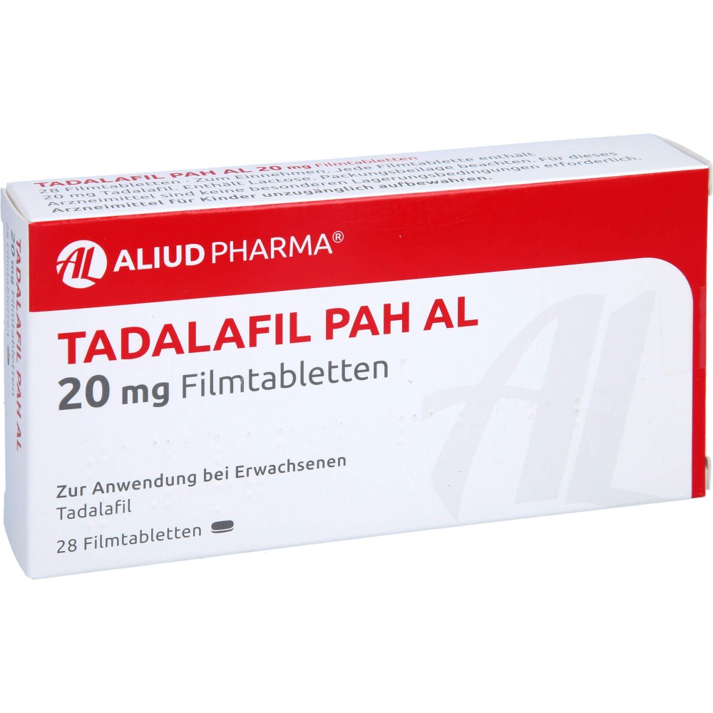 Das Produktfoto zeigt Tadalafil Pah Al 20 Mg Filmtabletten (28 stk) PZN 13231971