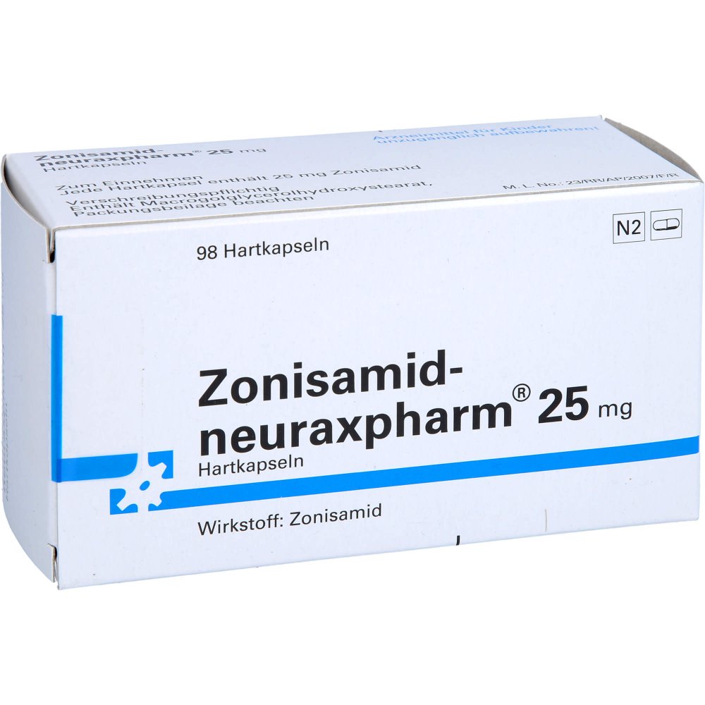 Das Produktfoto zeigt Zonisamid-Neuraxpharm 25 Mg Hartkapseln (98 stk) PZN 13233533