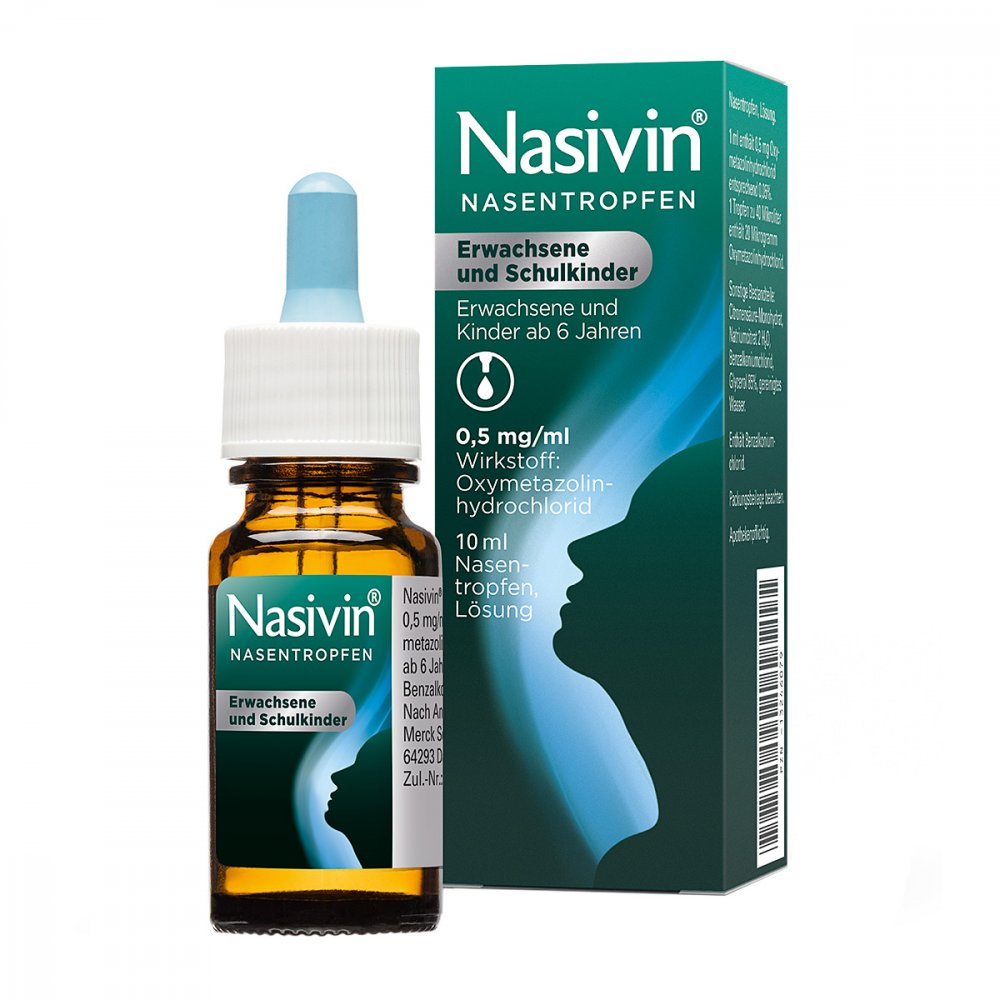 Das Produktfoto zeigt Nasivin Nasentropfen Erwachsene U.Schulkinder (10 ml) PZN 13246079