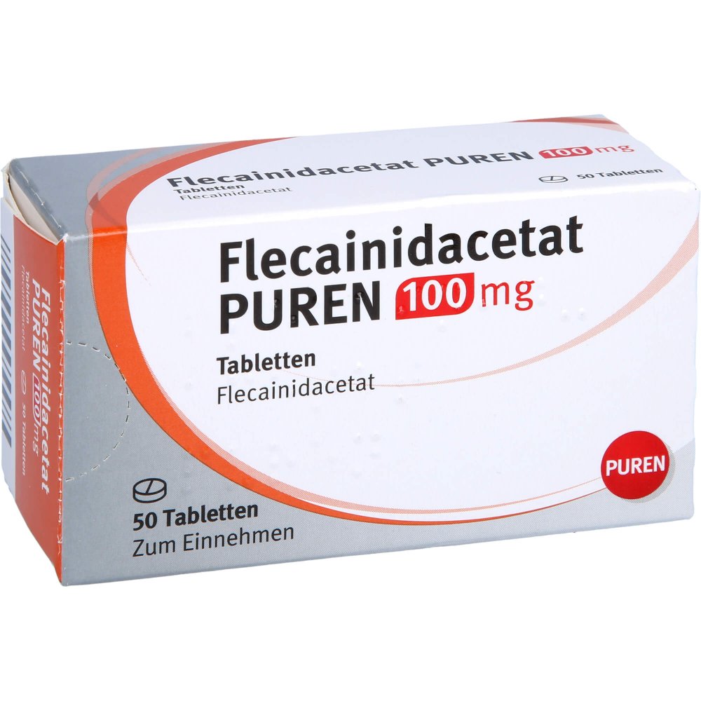 Das Produktfoto zeigt Flecainidacetat Puren 100 Mg Tabletten (50 stk) PZN 13250000