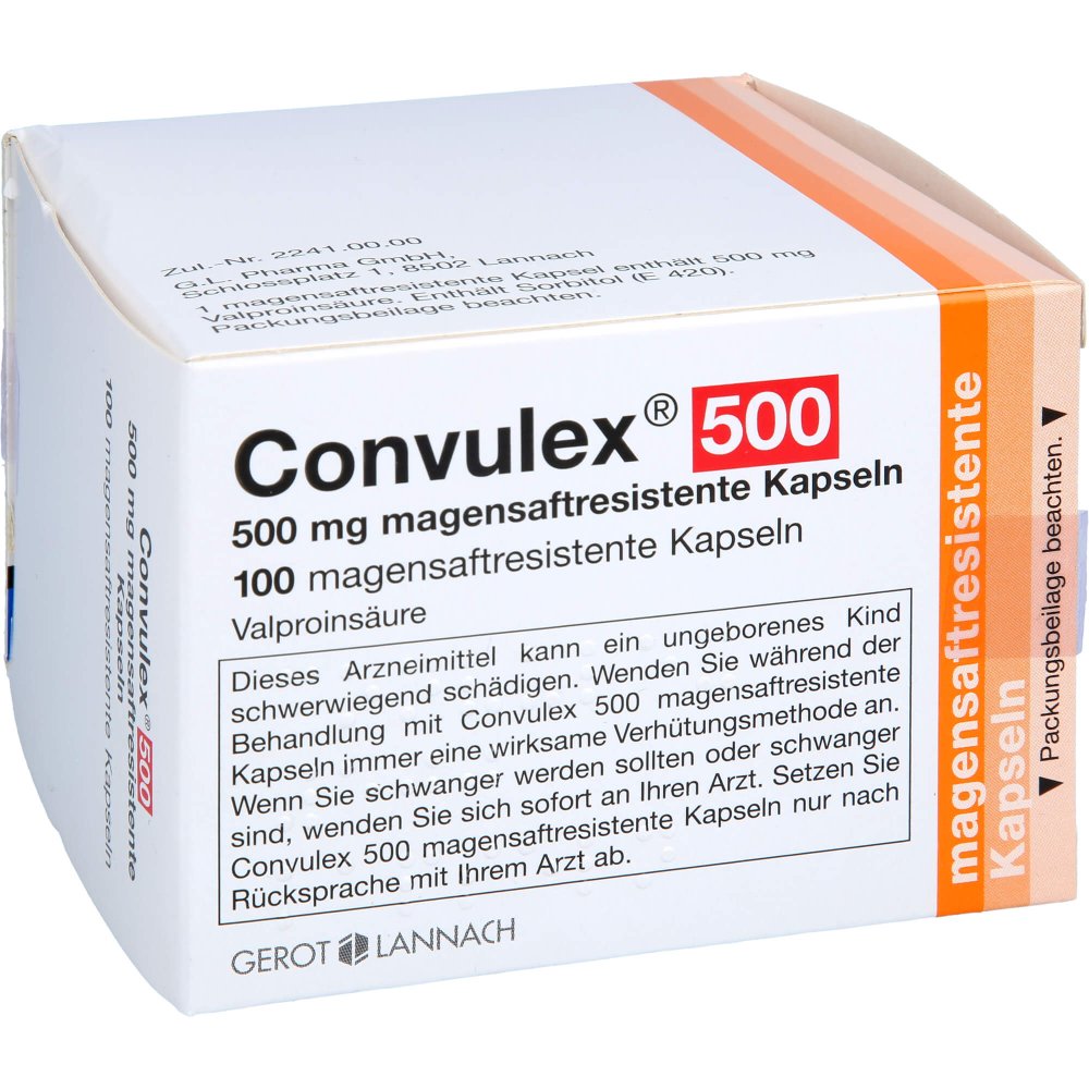Das Produktfoto zeigt Convulex 500 Mg Magensaftresistente Kapseln (100 stk) PZN 13358588