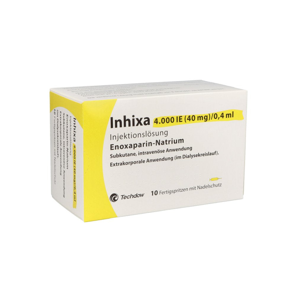 Das Produktfoto zeigt Inhixa 4.000 I.E. 40 Mg/0,4 Ml Ilo F.Sp.+Sich-Sys. (10 stk) PZN 13415412