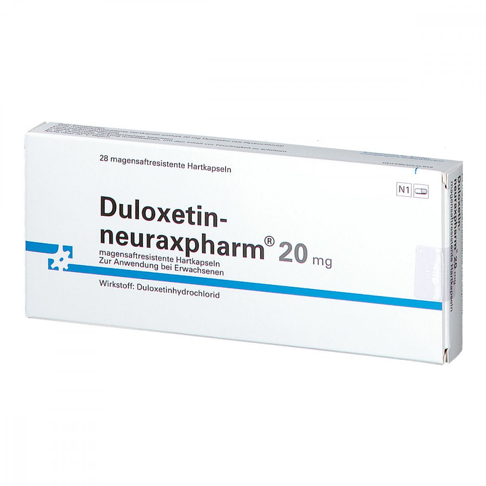 Das Produktfoto zeigt Duloxetin-Neuraxpharm 20 Mg Magensaftres.Hartkaps. (28 stk) PZN 13502111