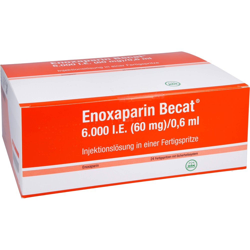 Das Produktfoto zeigt Enoxaparin Becat 6.000 I.E. 60mg/0,6ml Ilo Fs+Si.S (24 stk) PZN 13509107