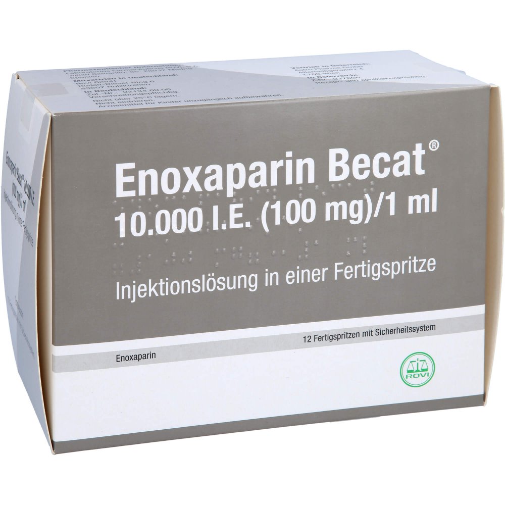 Das Produktfoto zeigt Enoxaparin Becat 10.000 I.E. 100mg/Ml Ilo Fs+Si.S. (12 stk) PZN 13509165