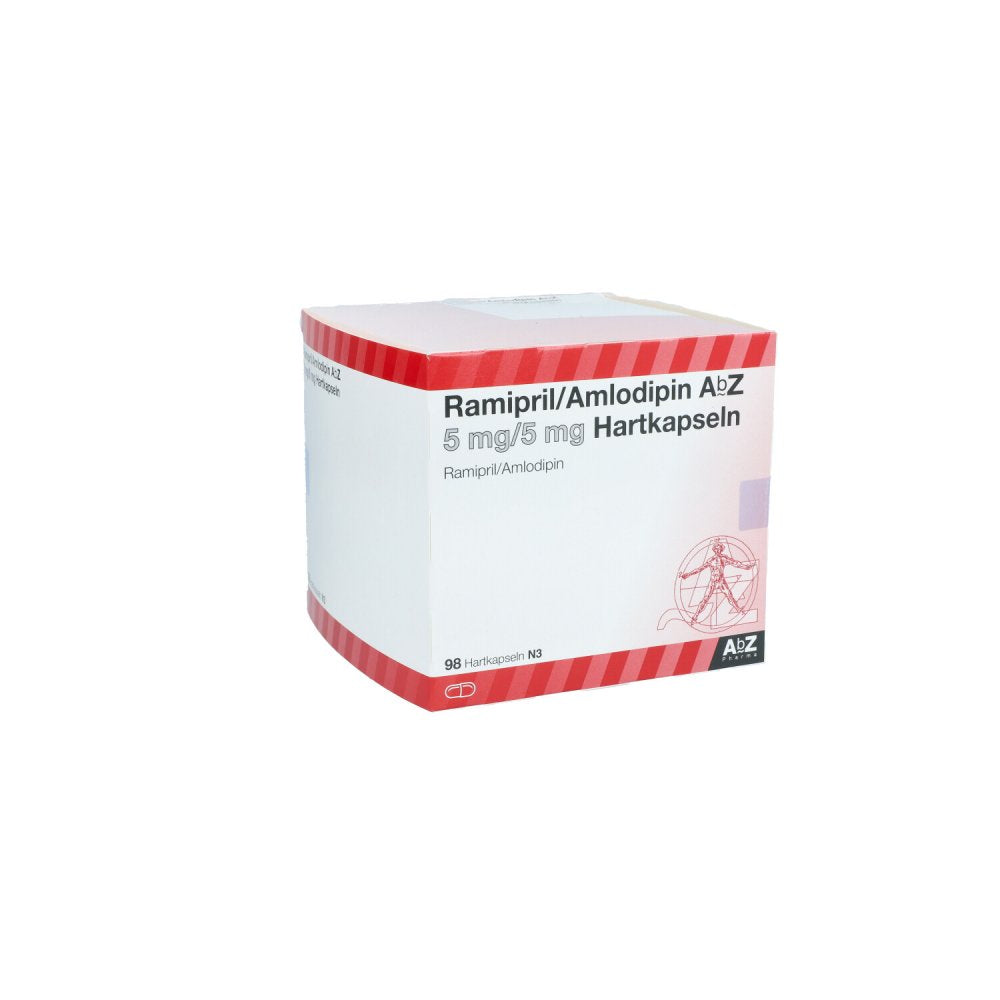 Das Produktfoto zeigt Ramipril/Amlodipin Abz 5 Mg/5 Mg Hartkapseln (98 stk) PZN 13578137