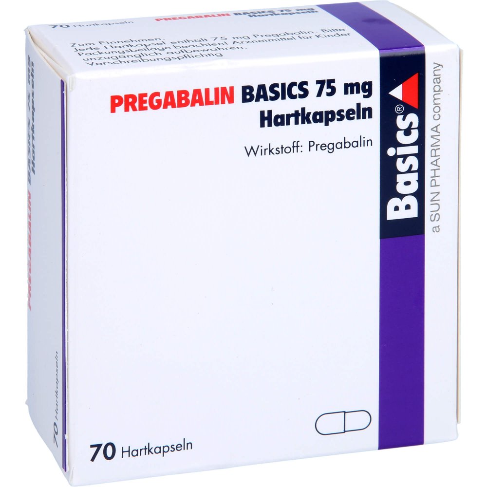 Das Produktfoto zeigt Pregabalin Basics 75 Mg Hartkapseln (70 stk) PZN 13655889