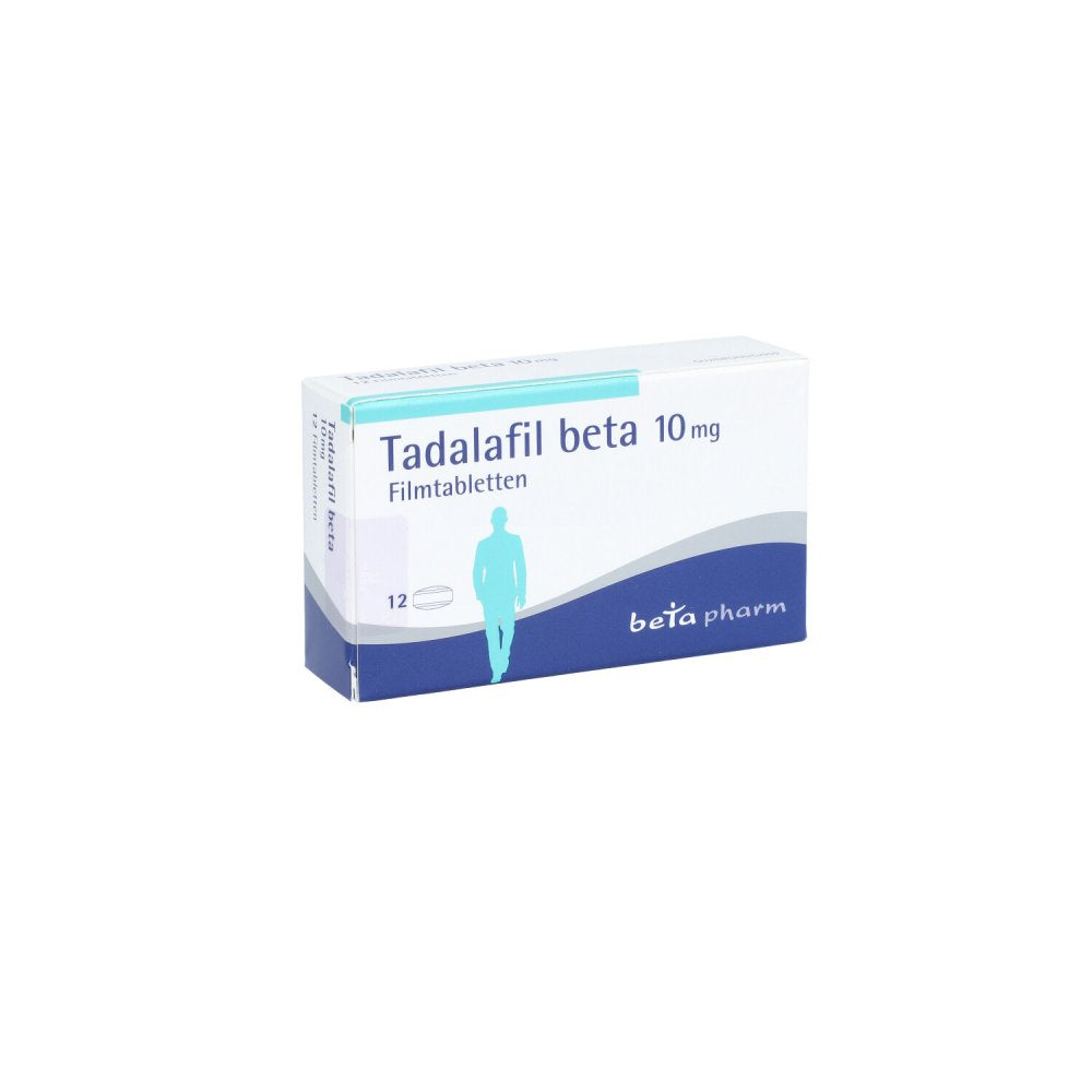 Das Produktfoto zeigt Tadalafil Beta 10 Mg Filmtabletten (12 stk) PZN 13700147