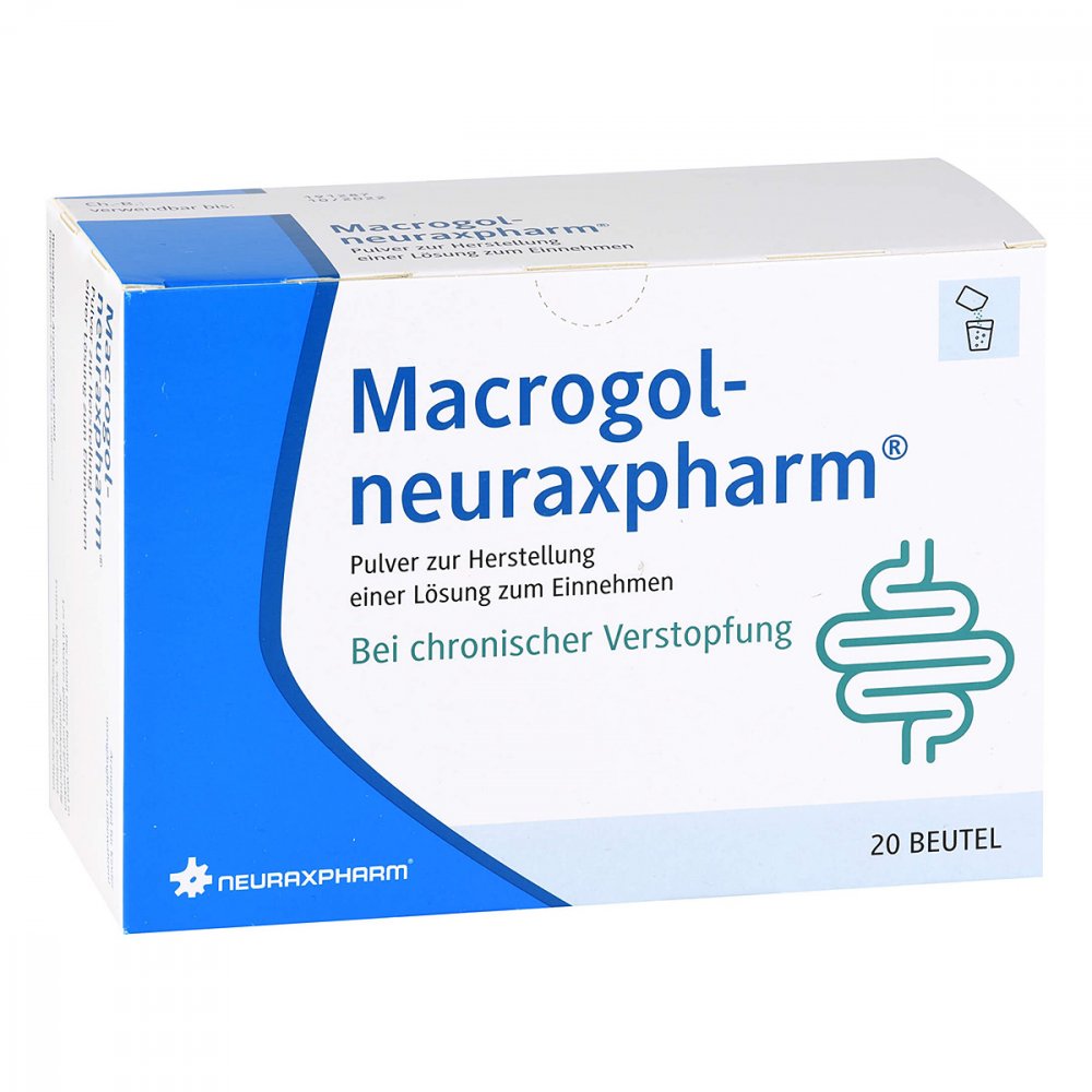Das Produktfoto zeigt Macrogol-Neuraxpharm Plv.Z.Her.E.Lsg.Z.Einnehmen (20 stk) PZN 13703269