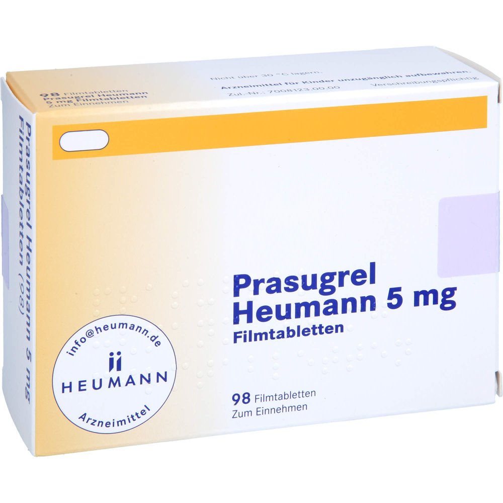 Das Produktfoto zeigt Prasugrel Heumann 5 Mg Filmtabletten (98 stk) PZN 13706434