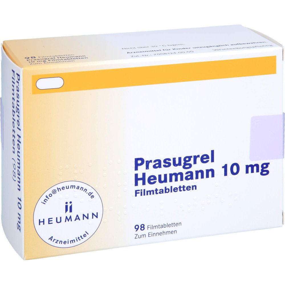 Das Produktfoto zeigt Prasugrel Heumann 10 Mg Filmtabletten (98 stk) PZN 13706457