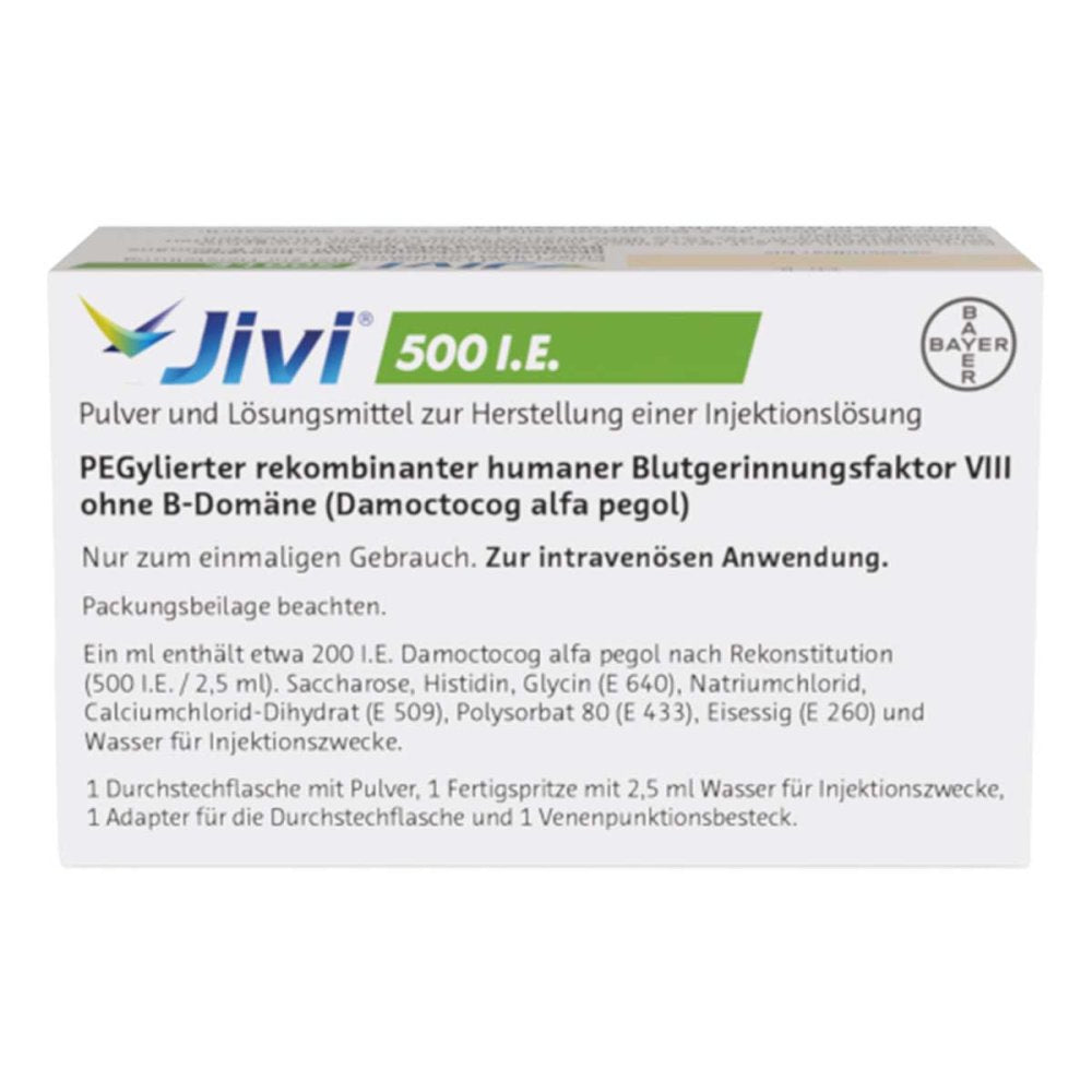 Das Produktfoto zeigt Jivi 500 I.E. Plv.U.Lösungsm.Z.Her.E.Inj.-Lsg. (1 stk) PZN 13708976