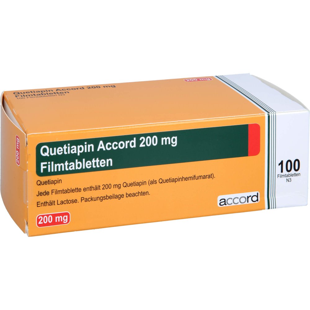 Das Produktfoto zeigt Quetiapin Accord 200 Mg Filmtabletten (100 stk) PZN 13722893