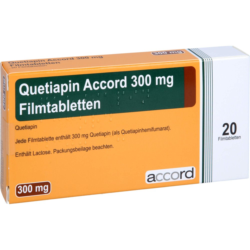 Das Produktfoto zeigt Quetiapin Accord 300 Mg Filmtabletten (20 stk) PZN 13722918