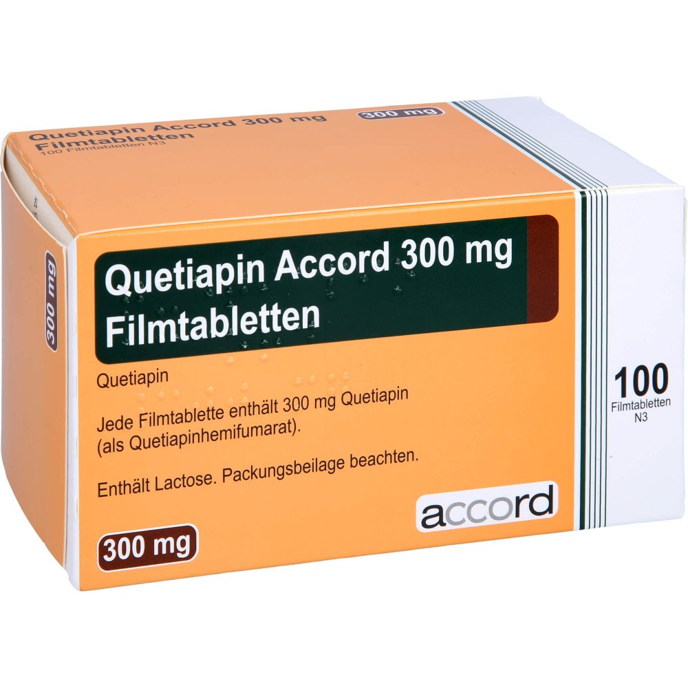 Das Produktfoto zeigt Quetiapin Accord 300 Mg Filmtabletten (100 stk) PZN 13722930