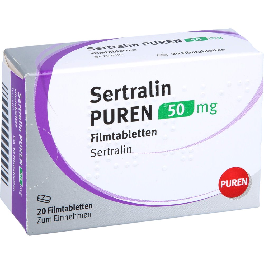Das Produktfoto zeigt Sertralin Puren 50 Mg Filmtabletten (20 stk) PZN 13725791