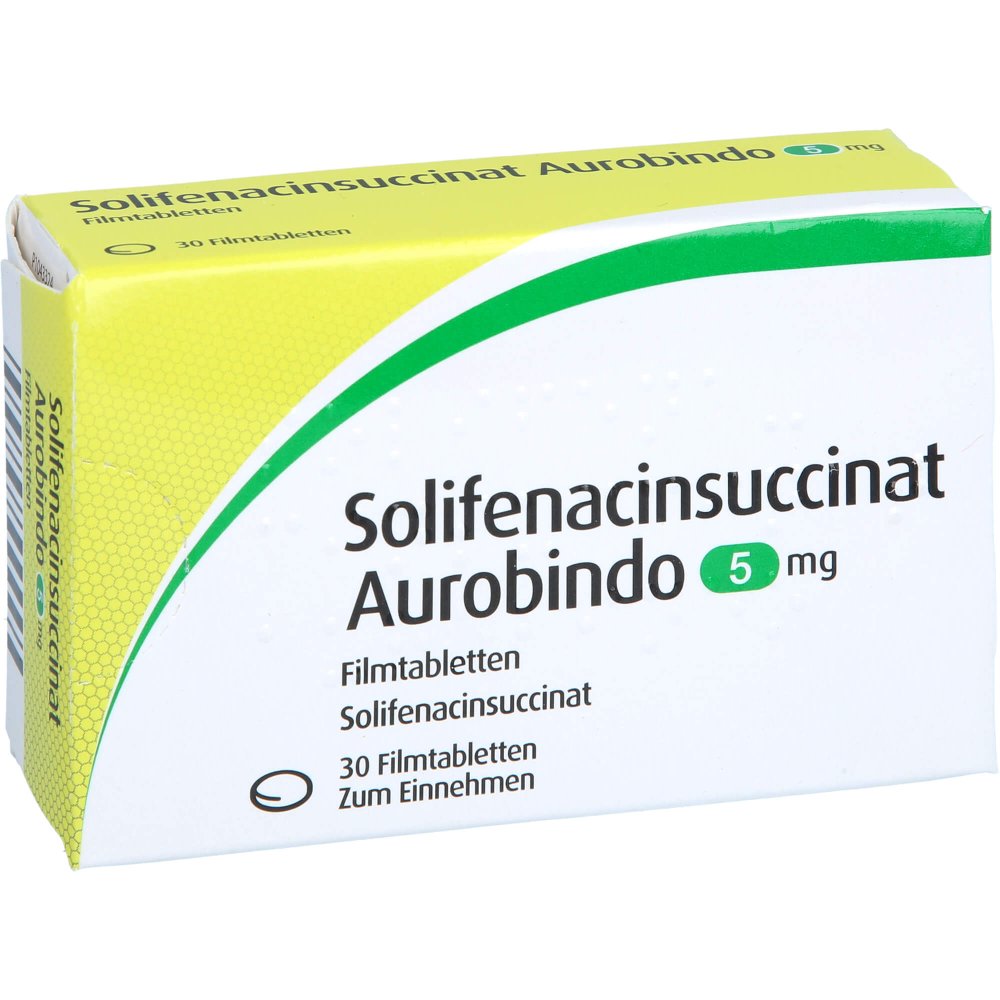 Das Produktfoto zeigt Solifenacinsuccinat Aurobindo 5 Mg Filmtabletten (30 stk) PZN 13786025