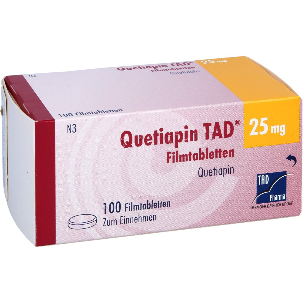 Das Produktfoto zeigt Quetiapin Tad 25 Mg Filmtabletten (100 stk) PZN 13815815